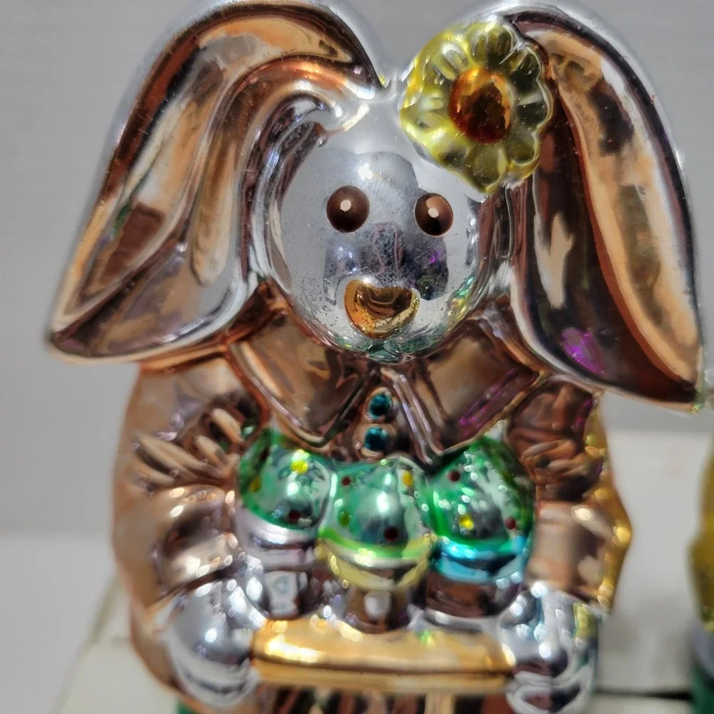 Armchair Shopper Shimmering Bunny Pair Easter‎ Hand Blown Mercury Glass So Cute!